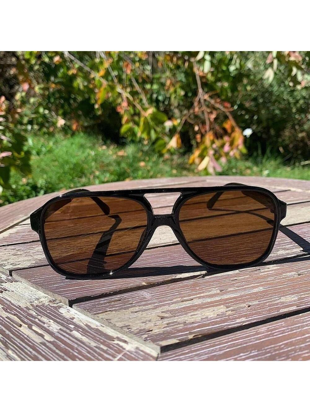 Vintage 90s y2k style unique retro square rounded shaped brown lenses sunglasses - Picture 4 of 7